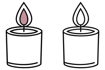 Two simple outline candles with one lit and one unlit is shown here