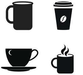 Obraz premium Silhouette of Beverage Vessels: This image provides a selection of various beverage vessels, each rendered in simple silhouette form, ideal for conveying themes related to cafe, coffee, and beverages.