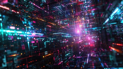 Fototapeta premium Experience a captivating abstract visual of big data and technology, featuring vibrant colors and dynamic connections that symbolize a futuristic digital landscape.