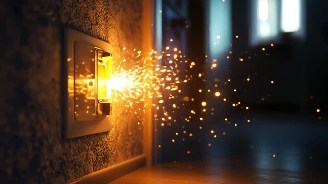 Sparks flying from socket, electrical short circuit malfunction