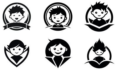Cute Black and White Children's Logos for Educational Purposes