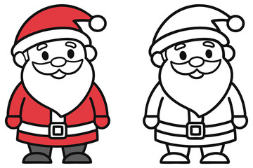 Two cartoon Santa Claus icons; one is colored and one is outlined