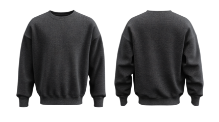 Realistic heather grey crewneck sweatshirt showcasing front and back view on transparent setup