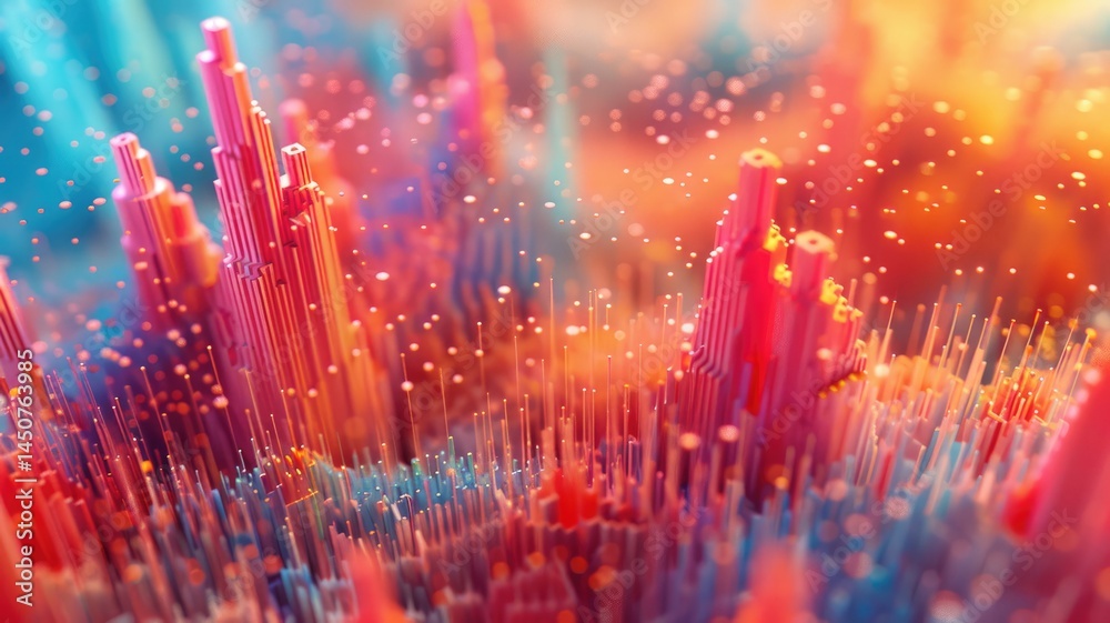 Poster abstract picture micro particle in geometric shape represent data flow. vivid flowing object with hi