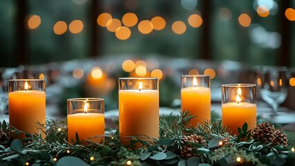 Festive candle centerpiece on a table - Powered by Adobe
