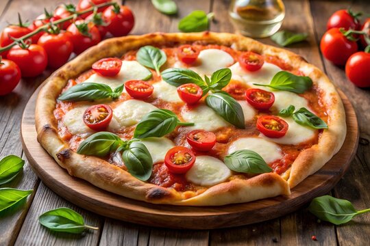 rustic margherita pizza with wooden background top view banner template for pizzeria ads food blog web design or delivery promotion campaign milkyhexddway pizzas Backgrounds ads