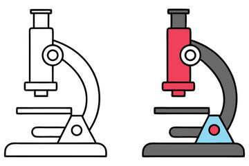 Two microscope cartoons; one is outlined in black and one is brightly colored