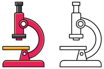 One red microscope and one outlined microscope are displayed against a white background