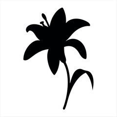 Elegant Black Silhouette of a Lily Flower on a White Background