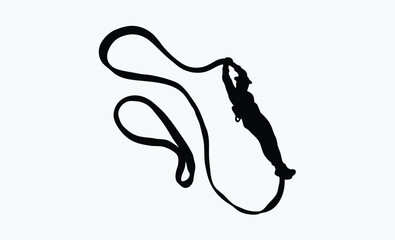 Rappelling rope silhouette, rope climbing vector, silhouette on white background, adventure climbing illustration