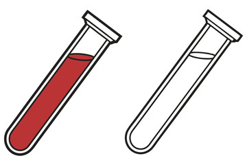 Two slanted test tubes, one with red liquid and one empty, sit on a white backdrop