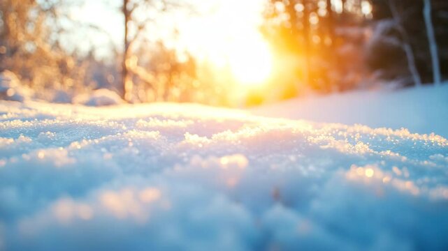 Winter landscape at sunset with snow-covered trees and soft light