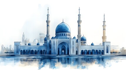 Obraz premium Islamic mosque panorama in digital sketch style