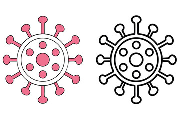 Side by side visuals display a pink virus model and a bold line art version