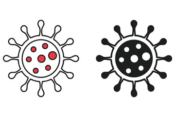 Two stylized virus icons show cell structures with spikes and internal features transparent background
