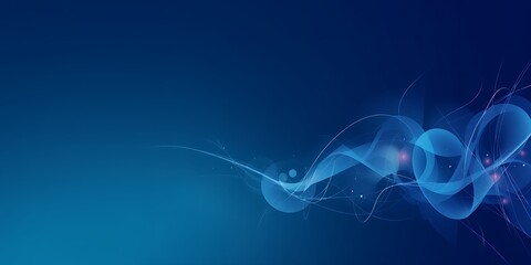 Abstract blue background with flowing lines and glowing orbs on the right side of frame