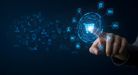 Ecommerce online shopping digital marketing business strategy technology and global network connection