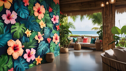 flowers on the porch Vibrant Jungle Floral Wallpaper background