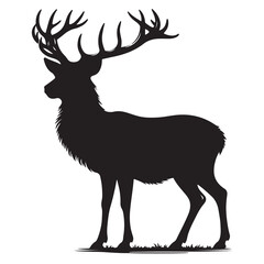Deer black Silhouette vector art Illustration with white background, animal Silhouette.