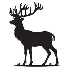Deer black Silhouette vector art Illustration with white background, animal Silhouette.