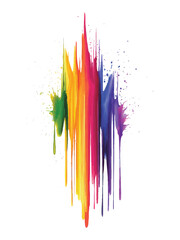 Vibrant colorful paint drips and splashes forming an abstract vertical rainbow design on white background for modern art projects