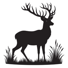Silhouette animal in nature white background Deer animal silhouette, Deer Illustration vector art.