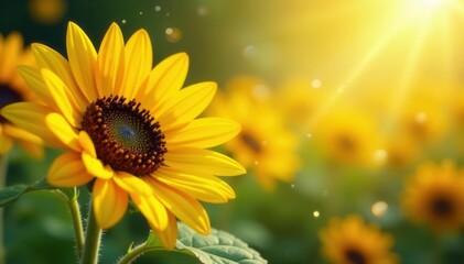 Fototapeta premium Vibrant sunflowers, scattered pearls, sunlit scene , stem, detail, visual