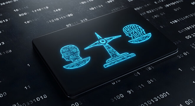 Ai ethics and human values concept digital balance between artificial intelligence and humanity future