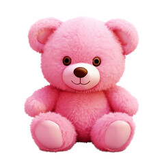 Obraz premium A fluffy pink teddy bear sitting upright with a cute face on a black isolated background image view transparent background png