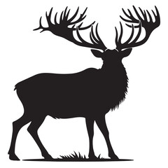 Deer black Silhouette vector art Illustration with white background, animal Silhouette.