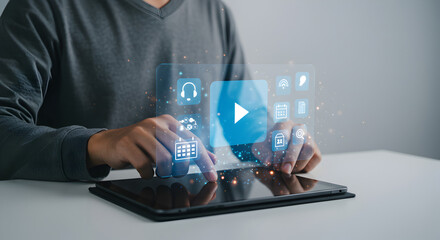 Tablet apps interface digital marketing multimedia technology business productivity tools concept