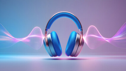 Blue headphones come with purple sound waves