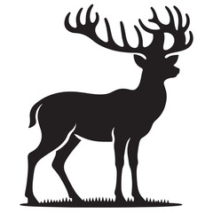 Deer black Silhouette vector art Illustration with white background, animal Silhouette.