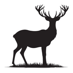 Obraz premium Deer black Silhouette vector art Illustration with white background, animal Silhouette.