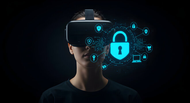 Vr security metaverse concept secure virtual reality cybersecurity data privacy protection technology future