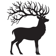 Deer black Silhouette vector art Illustration with white background, animal Silhouette.
