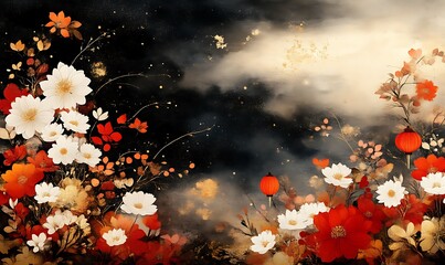 Floral Painting with Lanterns