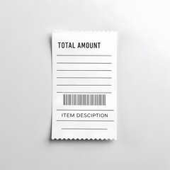 Blank, realistic paper receipt with barcode and lines on a white background.