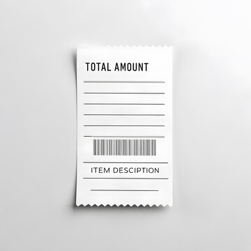 Blank, realistic paper receipt with barcode and lines on a white background.