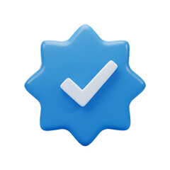3D Render Blue Starburst Shape White Checkmark Verification Icon Social Media Symbol