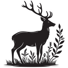 Silhouette animal in nature white background Deer animal silhouette, Deer Illustration vector art.