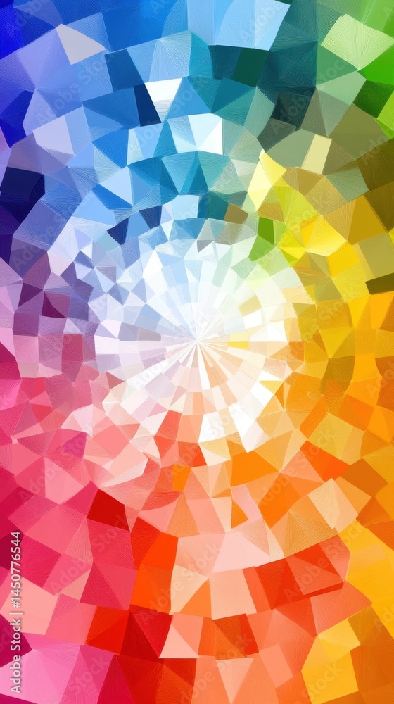 Poster vibrant kaleidoscope of geometric shapes in a spectrum of colors creating a mesmerizing visual effec