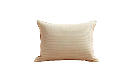 Photo of single pillow with a textured, woven fabric in a neutral beige color isolated on transparent background.png