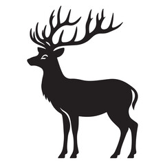 Deer black Silhouette vector art Illustration with white background, animal Silhouette.