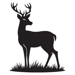 Deer black Silhouette vector art Illustration with white background, animal Silhouette.