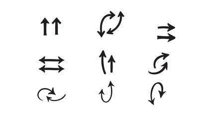 A grid of various directional arrows, including straight and curved right-pointing and left-pointing arrows.