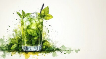 Stylized mojito drink illustration featuring vibrant colors and minimalism on a clean white background