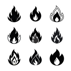 Fire icon set isolation silhouette icon on white background 