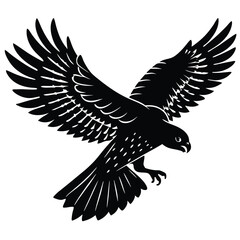 Obraz premium Black Silhouette of a Hawk in Flight, Vector Art, Eagle with Wings Spread, Bird of Prey