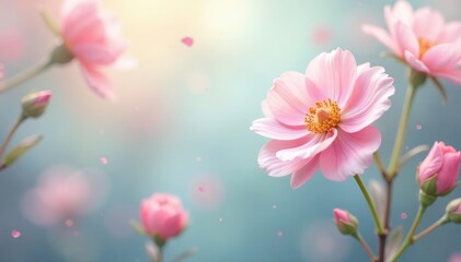 Delicate floral motif, pastel hues, soft focus , flower, image, airy